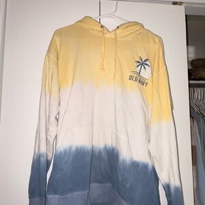 Old Navy Men's Yellow and Blue Dip-Dye Hoodie